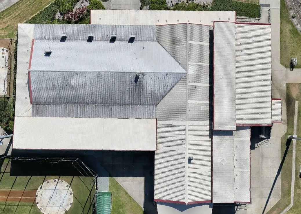 Colour roof map of a sports clubrooms building, stitched from overhead photos.
